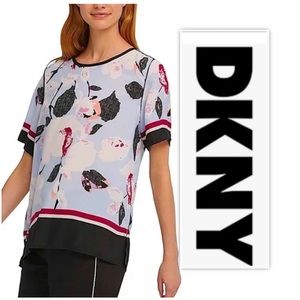 DKNY Light Blue Floral light Short Sleeved Blouse